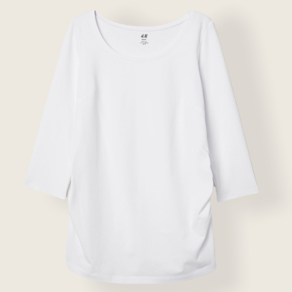 H&M MAMA Maternity Cotton Jersey 3/4-Length Sleeve Basic T-Shirt White